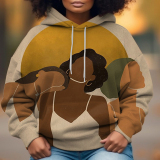 Blue Casual Girl Figure Print Draw String Hooded Collar Long Sleeve Fall Winter Sweatshirts Tops