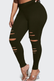 Black Casual Plus Size Ripped Tight Trousers For Fat Girls Skinny Pants
