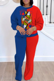 Grey Casual Figure Stripe Print Contrast Round Neck Long Sleeve Sweatshirts and Sweatpants Fall Winter Two Pieces Sweatsuit Sets