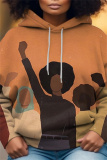Blue Casual Girl Figure Print Draw String Hooded Collar Long Sleeve Fall Winter Sweatshirts Tops