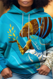 Grey Casual Girl Figure Print Draw String Hooded Collar Long Sleeve Fall Winter Sweatshirts Tops