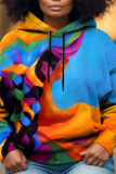Blue Casual Girl Figure Print Draw String Hooded Collar Long Sleeve Fall Winter Sweatshirts Tops