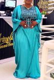 Yellow African Casual Stripe Print O Neck Batwing Sleeve Floor Length Long Loose Plus Size Maxi Dresses