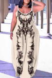 Pink Graphic Print Sleeveless Backless Spaghetti Strap Floor Length Casual Outing Straight Loose Maxi Dress