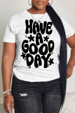 White Casual Letter Print Round Neck Short Sleeve T-Shirts Tops