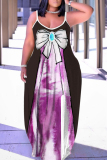 Pink Graphic Print Sleeveless Backless Spaghetti Strap Floor Length Casual Outing Straight Loose Maxi Dress