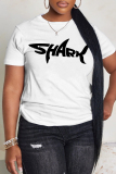 White Casual Letter Print Round Neck Short Sleeve T-Shirts Tops