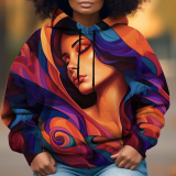 Grey Casual Girl Figure Print Draw String Hooded Collar Long Sleeve Fall Winter Sweatshirts Tops