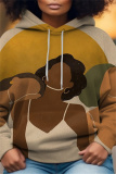 Blue Casual Girl Figure Print Draw String Hooded Collar Long Sleeve Fall Winter Sweatshirts Tops