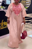 Yellow African Casual Stripe Print O Neck Batwing Sleeve Floor Length Long Loose Plus Size Maxi Dresses