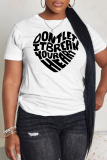 White Casual Letter Print Round Neck Short Sleeve T-Shirts Tops
