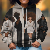 Grey Casual Girl Figure Print Draw String Hooded Collar Long Sleeve Fall Winter Sweatshirts Tops