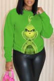 Green Christmas Loose Cartoon Grinch Print Round Neck Long Sleeve Fall Winter Sweatshirts Tops