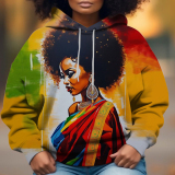 Grey Casual Girl Figure Print Draw String Hooded Collar Long Sleeve Fall Winter Sweatshirts Tops