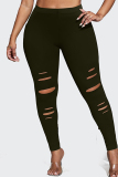 Black Casual Plus Size Ripped Tight Trousers For Fat Girls Skinny Pants
