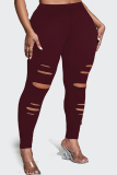 Black Casual Plus Size Ripped Tight Trousers For Fat Girls Skinny Pants