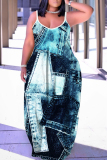 Pink Graphic Print Sleeveless Backless Spaghetti Strap Floor Length Casual Outing Straight Loose Maxi Dress