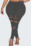 Black Casual Plus Size Ripped Tight Trousers For Fat Girls Skinny Pants