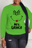 Green White Christmas Cartoon Casual Round Neck Fall Winter Long Sleeve T Shirts Women's Grinch Sweatshirt