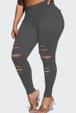 Black Casual Plus Size Ripped Tight Trousers For Fat Girls Skinny Pants