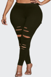 Black Casual Plus Size Ripped Tight Trousers For Fat Girls Skinny Pants
