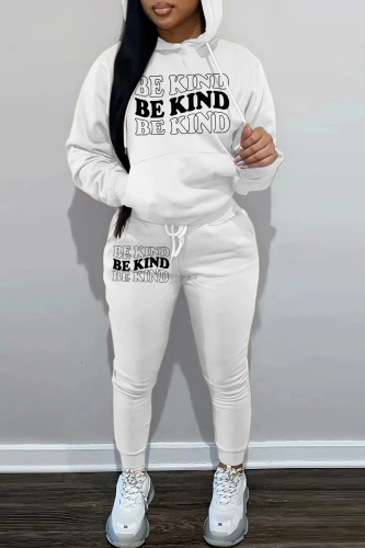 White Sportwear Casual Letter Print Hooded Long Sleeve Sweatshirt and Pencil Sweatpants Fall Winter Two Pieces Sweatsuits Sets