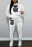 White Sportwear Casual Letter Print Hooded Long Sleeve Sweatshirt and Pencil Sweatpants Fall Winter Two Pieces Sweatsuits Sets