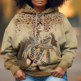 Blue Casual Girl Figure Print Draw String Hooded Collar Long Sleeve Fall Winter Sweatshirts Tops