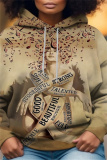 Blue Casual Girl Figure Print Draw String Hooded Collar Long Sleeve Fall Winter Sweatshirts Tops