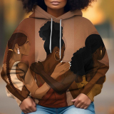 Grey Casual Girl Figure Print Draw String Hooded Collar Long Sleeve Fall Winter Sweatshirts Tops