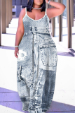 Pink Graphic Print Sleeveless Backless Spaghetti Strap Floor Length Casual Outing Straight Loose Maxi Dress