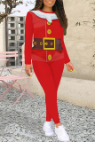 Red Christmas Outfits Santa Claus Letters Print O Neck Long Sleeve Sweatshirt and High Waist Skinny Pant Fall Winter Two Piece Sweatpant Set
