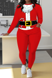 Red Christmas Outfits Santa Claus Letters Print O Neck Long Sleeve Sweatshirt and High Waist Skinny Pant Fall Winter Two Piece Sweatpant Set