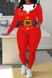 Red Christmas Outfits Santa Claus Letters Print O Neck Long Sleeve Sweatshirt and High Waist Skinny Pant Fall Winter Two Piece Sweatpant Set