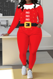 Red Christmas Outfits Santa Claus Letters Print O Neck Long Sleeve Sweatshirt and High Waist Skinny Pant Fall Winter Two Piece Sweatpant Set