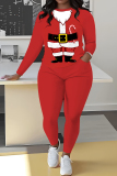 Red Christmas Outfits Santa Claus Letters Print O Neck Long Sleeve Sweatshirt and High Waist Skinny Pant Fall Winter Two Piece Sweatpant Set