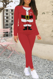 Red Christmas Outfits Santa Claus Letters Print O Neck Long Sleeve Sweatshirt and High Waist Skinny Pant Fall Winter Two Piece Sweatpant Set