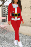 Red Christmas Outfits Santa Claus Letters Print O Neck Long Sleeve Sweatshirt and High Waist Skinny Pant Fall Winter Two Piece Sweatpant Set