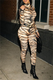 Party Club Casual Print Tiger Stripes Turtleneck Long Sleeve Skinny Jumpsuits (Without Belt)