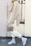 Khaki Casual Loose Slit Turtleneck Long Sleeve Fall Winter Knitted Sweater Tops