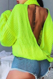 Green Casual Loose Backless Turtleneck Long Sleeve Fall Winter Sweaters Tops