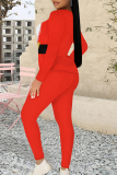Red Christmas Santa Claus Wapiti Print Round Neck Long Sleeve Sweatshirt and Pencil Sweatpants Fall Winter Two Pieces Sweatsuits Sets