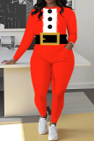 Red Christmas Santa Claus Wapiti Print Round Neck Long Sleeve Sweatshirt and Pencil Sweatpants Fall Winter Two Pieces Sweatsuits Sets