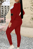Red Christmas Santa Claus Wapiti Print Round Neck Long Sleeve Sweatshirt and Pencil Sweatpants Fall Winter Two Pieces Sweatsuits Sets