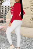 Red Christmas Santa Claus Wapiti Print Round Neck Long Sleeve Sweatshirt and Pencil Sweatpants Fall Winter Two Pieces Sweatsuits Sets