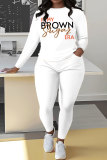 Black Sportwear Letter Print Round Neck Long Sleeve Sweatshirt and Pencil Sweatpants Fall Winter Two Pieces Sweatsuits Sets