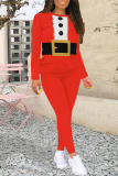 Red Christmas Santa Claus Wapiti Print Round Neck Long Sleeve Sweatshirt and Pencil Sweatpants Fall Winter Two Pieces Sweatsuits Sets