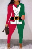 Dark Green Christmas Santa Claus Print Round Neck Long Sleeve Sweatshirt and Pencil Sweatpants Fall Winter Two Pieces Sweatsuits Sets