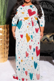 Apricot Casual Bohemian Leaf Print O Neck Long 3/4 Sleeve Loose Fit Flowy Plus Size Summer Dress For Vacation Beach