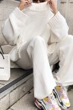 White Loose Casual Turtleneck Long Sleeve Fall Winter Knitted Sweater Blouses Tops